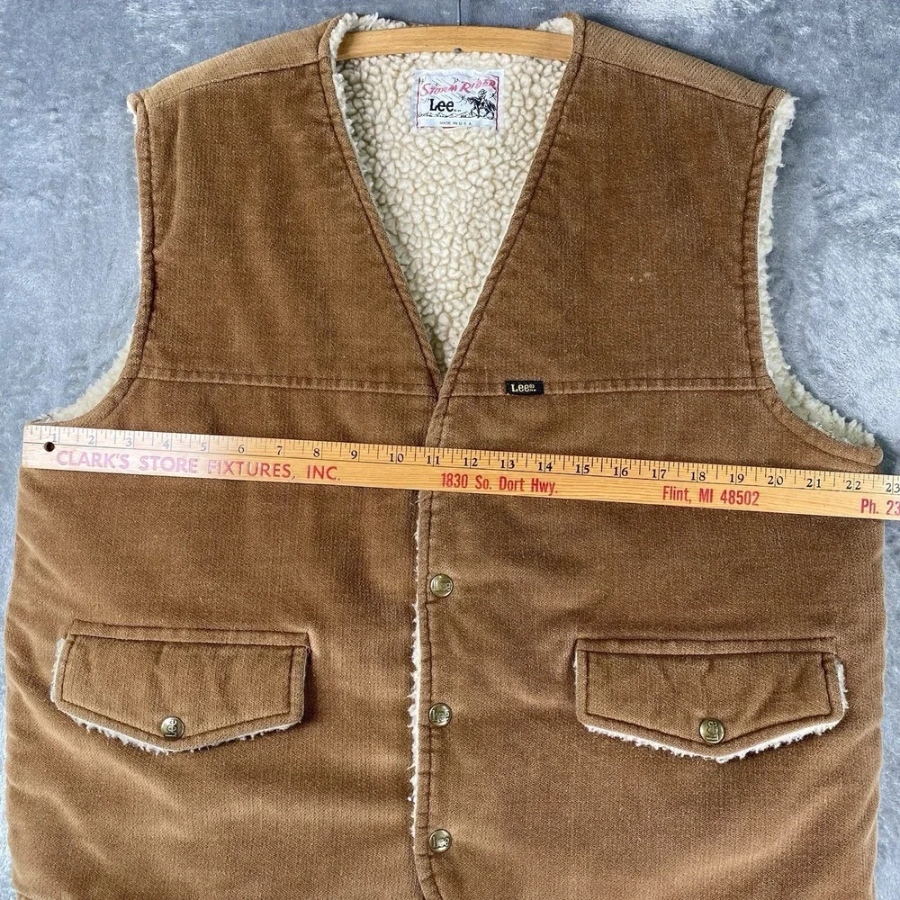 Vintage Lee Storm Rider Vest Mens Size L Brown Sherpa Lined Corduroy Made In USA